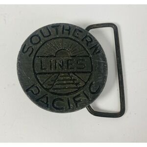 Southern Pacific Lines American‎ Pewter Works Round Belt Buckle Vintage